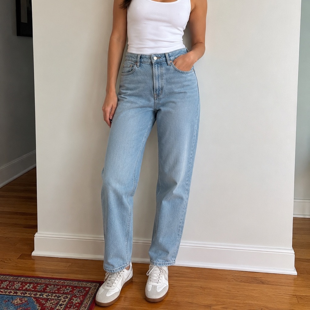 H&M Light Wash Straight-Leg High-Rise Jeans